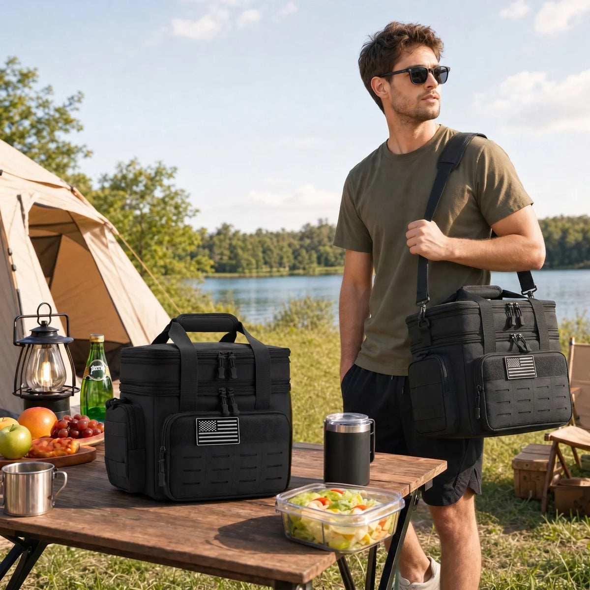 18L Insulated Lunch Bag Tactical Cooler Box for Men Women Expandable Leakproof Thermal Lunch Box Work Office Adults Reusable Large Capacity Meal Prep Bag Heavy Duty Camping Picnic Outdoor Travel School Commuter Construction W