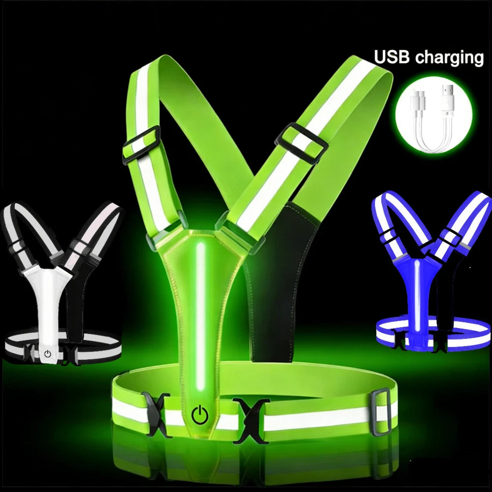 LED Running Vest USB Rechargeable Reflective Cycling Security Vest High Visibility Night Running Riding Clothing for Kids Adults