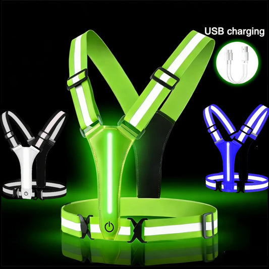 LED Running Vest USB Rechargeable Reflective Cycling Security Vest High Visibility Night Running Riding Clothing for Kids Adults