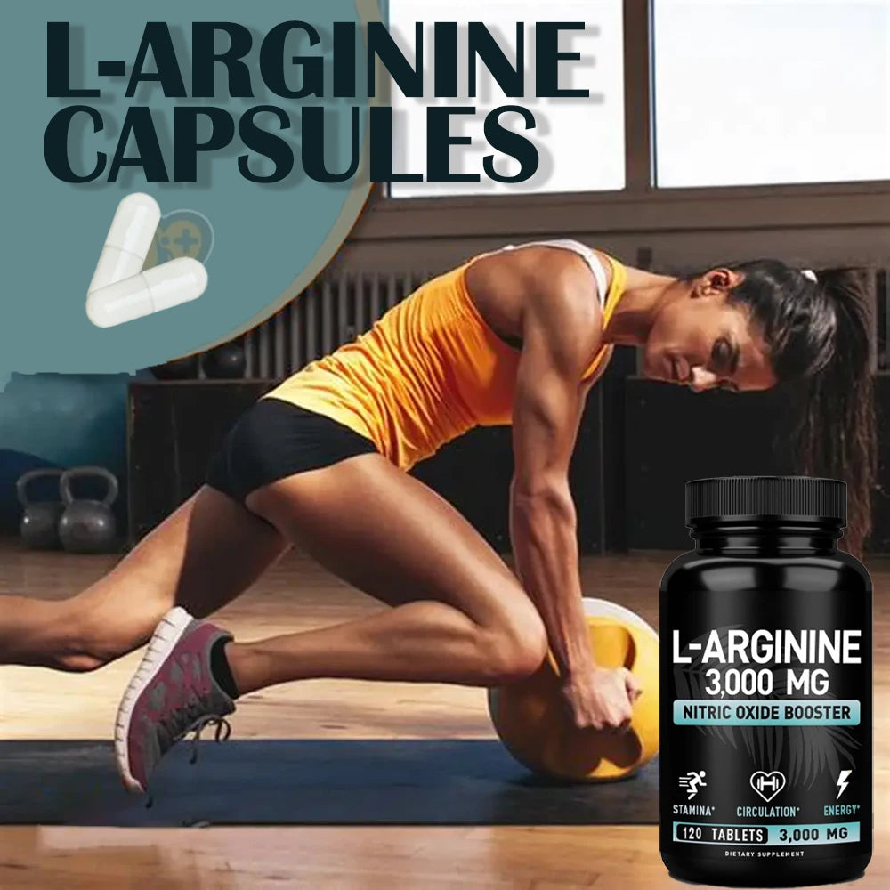 L Arginine 3000mg Capsules - 120 Capsules Nitric Oxide Supplement for Sport, Muscle and Energy - L-Arginine Nitric Oxide Booster