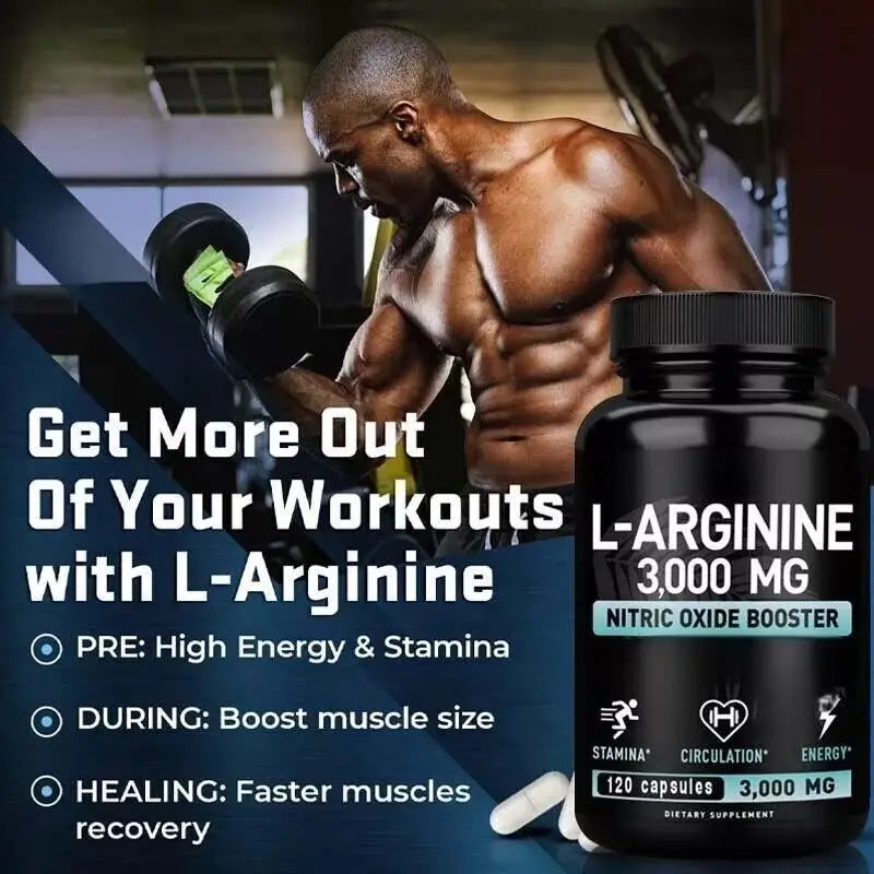 L Arginine 3000mg Capsules - 120 Capsules Nitric Oxide Supplement for Sport, Muscle and Energy - L-Arginine Nitric Oxide Booster