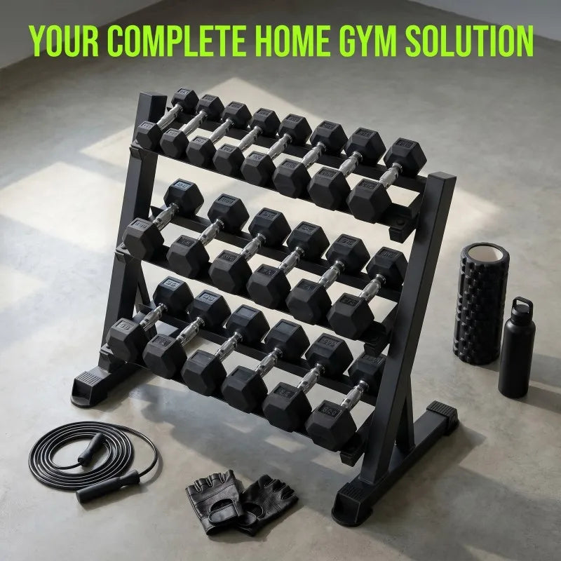 3-Tier Adjustable Dumbbell Rack (35.4in / 90cm), 1000LBS Heavy Duty Steel Gym Storage Stand with Anti-Rust Powder Coating & Floor Protection Feet for Home/Commercial Fitness