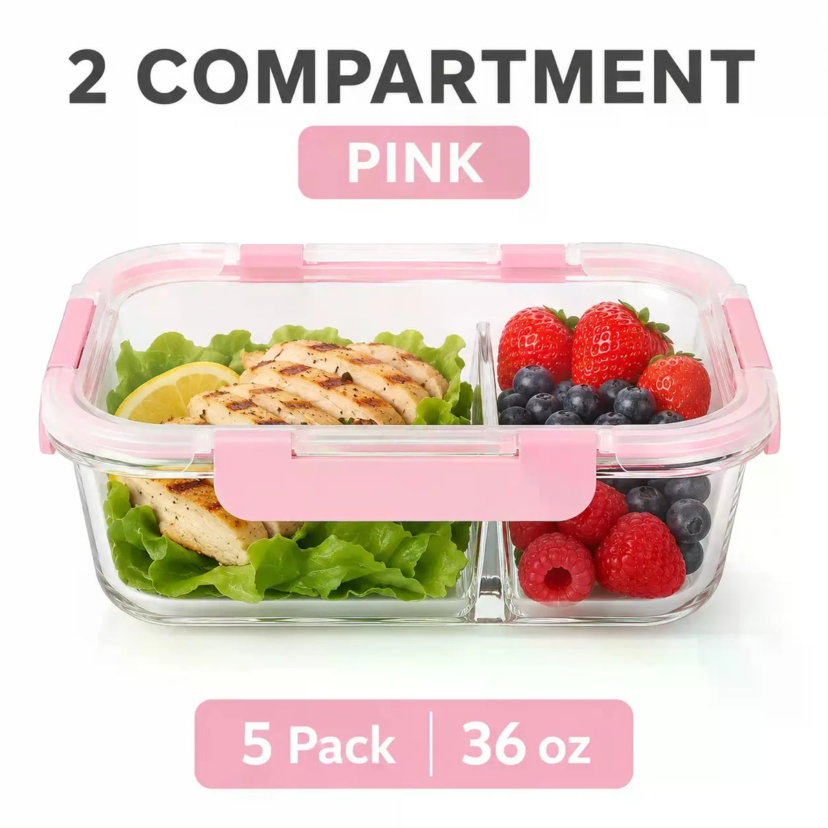 5-Pack Rectangular Borosilicate Glass Meal Prep Containers (36 oz, 8in×6.5in×3in) - Crystal-Clear, Stackable Airtight Leak-Proof Lids, Airtight Food Storage, Kitchen Accessories, Healthy Meals Prep, Dishwasher-Microwave-Ove