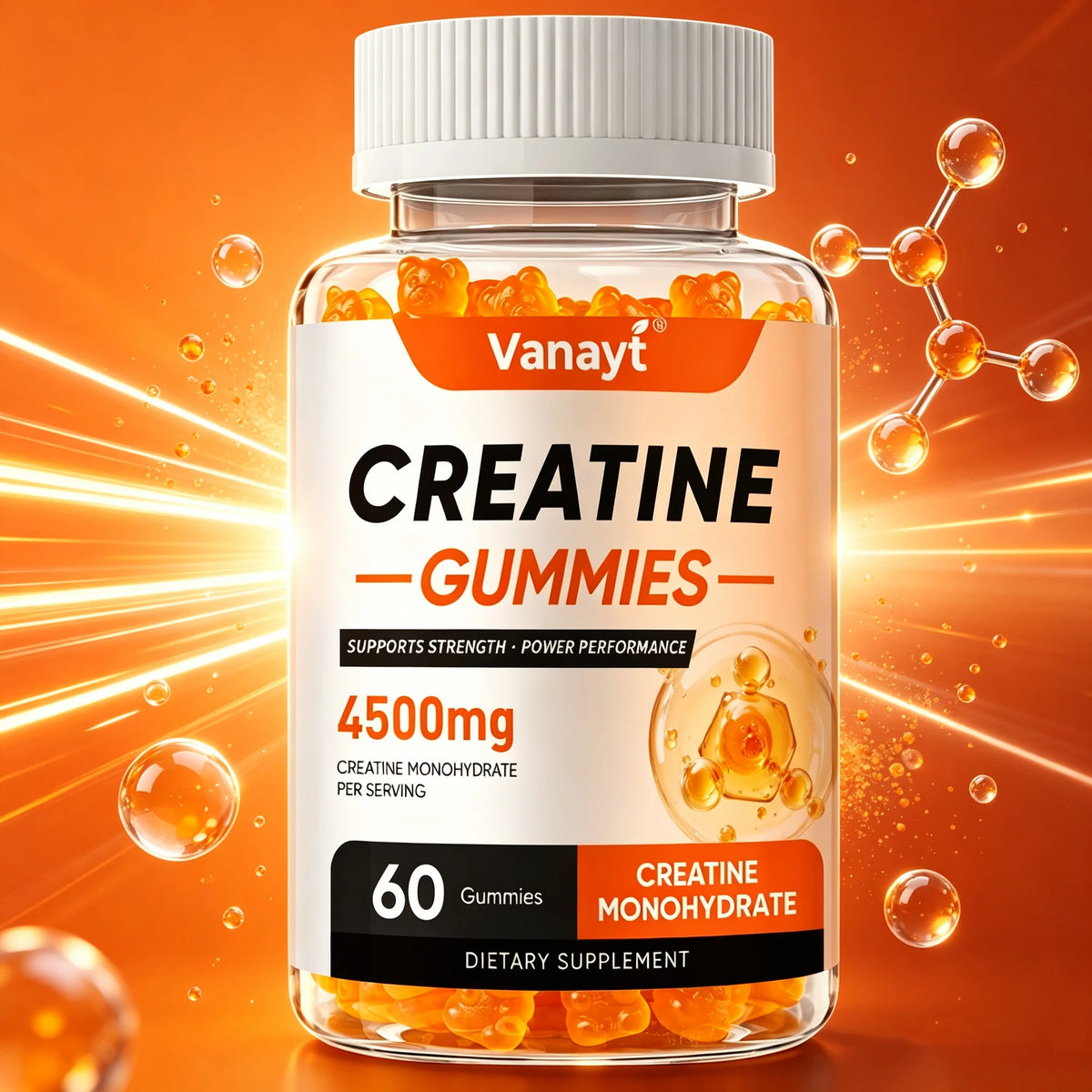 Creatine Monohydrate Gummies 4500mg - Boost Energy, Build Muscle Mass, and Improve Athletic Performance