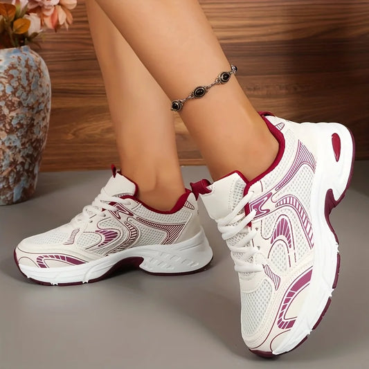 Women Mesh Chunky Platform Dad Sneakers Thick Sole Height Increasing Casual Shoes Breathable Non Slip Lace Up Walking Trainers Multicolor Fashion All Match Daily Outdoor Sports Footwear For Ladies All Seasons Daily Wear
