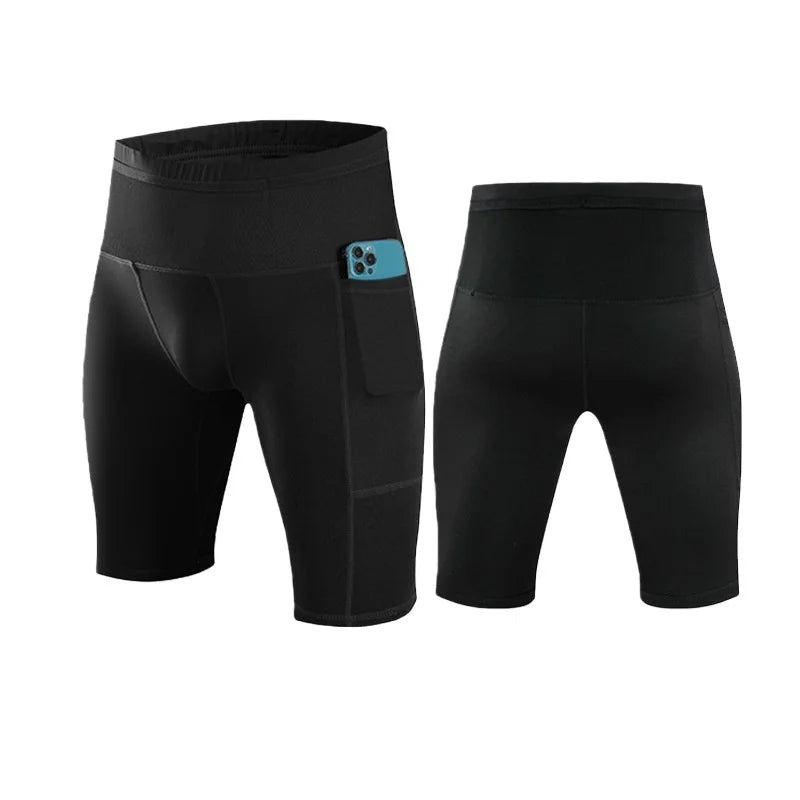 Men Compression Marathon Running Shorts with Waist Pack Quick Dry Trainning Exercise Fitness Sport Tight Shorts