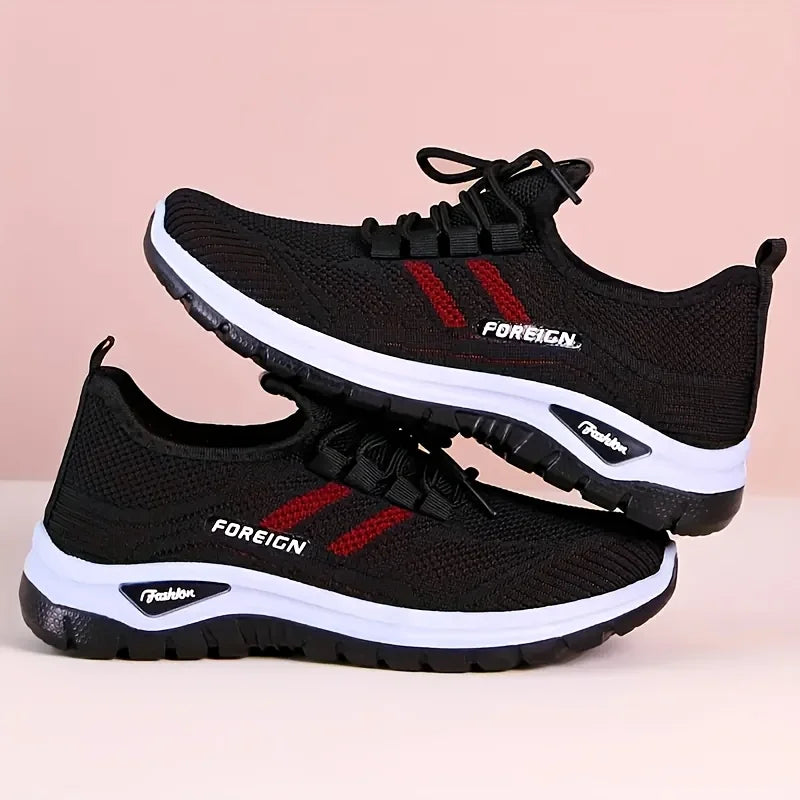 Women's Breathable Knit Walking Shoes, Soft Cushion Non Slip Lace Up Sneakers, Lightweight Comfort Casual Daily Sports Shoes, Multi Color Mesh Flat Trainers for Elderly All Season Daily Wear