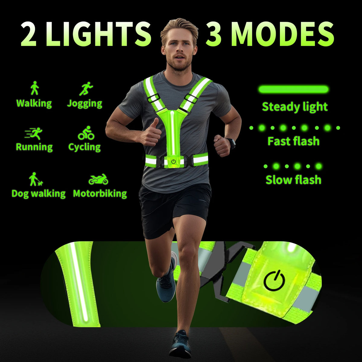 LED Running Vest USB Rechargeable Reflective Cycling Security Vest High Visibility Night Running Riding Clothing for Kids Adults