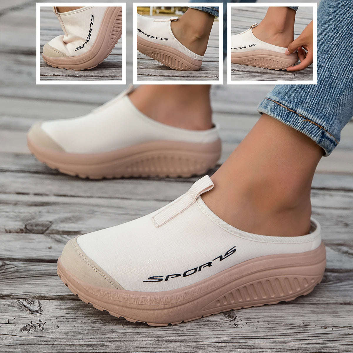 Women Mesh Platform Mule Sneakers Slip On Backless Walking Shoes Sports Letter Print Rocker Bottom Non Slip Lightweight Casual Outdoor Travel Slippers 2026 New Arrival