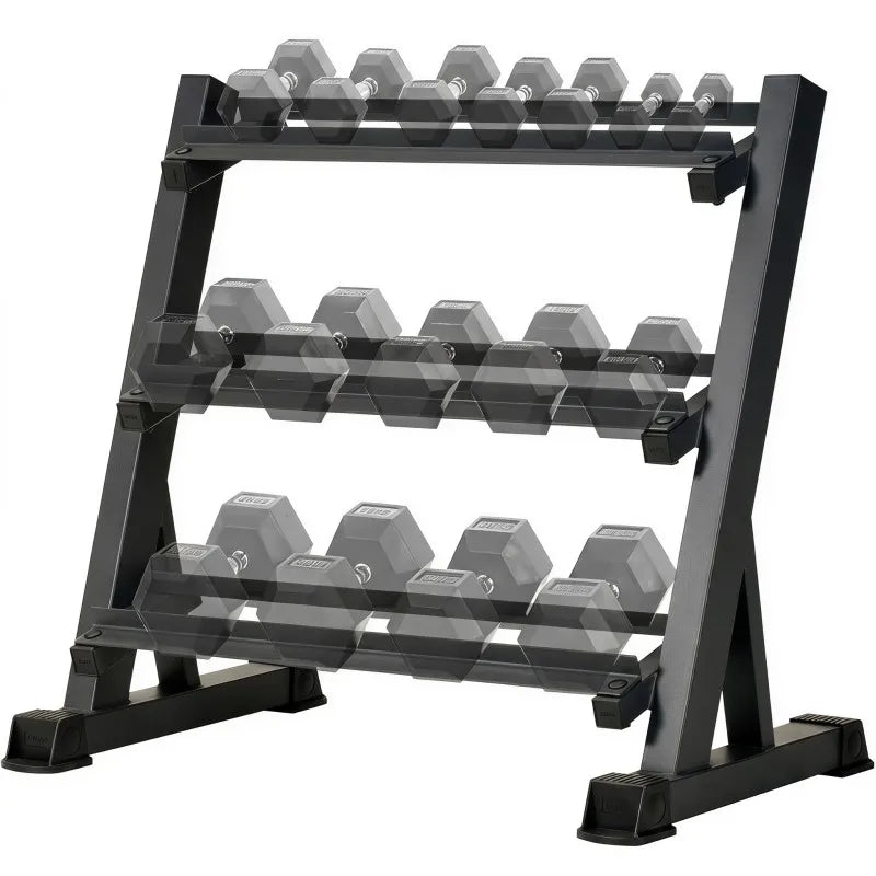 3-Tier Adjustable Dumbbell Rack (35.4in / 90cm), 1000LBS Heavy Duty Steel Gym Storage Stand with Anti-Rust Powder Coating & Floor Protection Feet for Home/Commercial Fitness