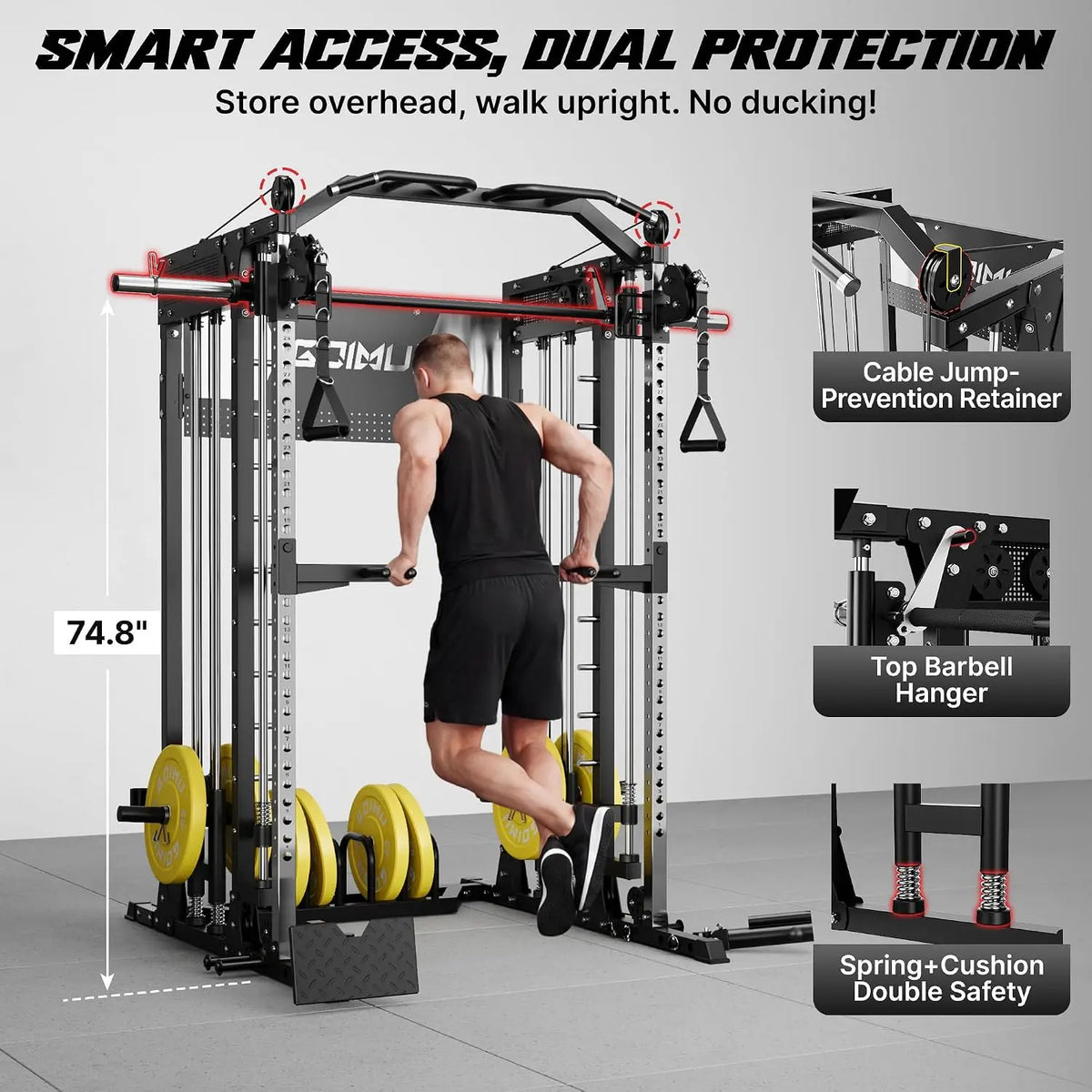 SM4 Smith Machine with Dual Pulley System, 2500lbs Multi-Function Power Cage with LAT Pulldown & Low Row, Squat Rack, Custom
