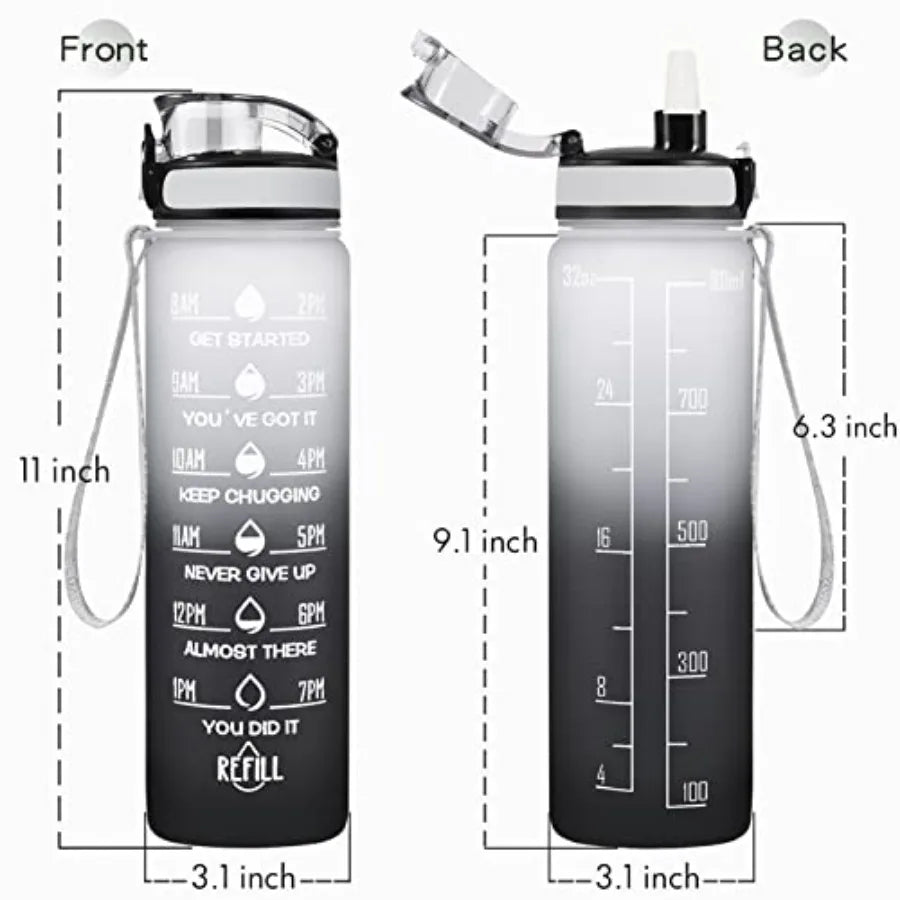 Water Bottle, Leakproof BPA and Toxic Free, Motivational Water Bottle with Times to Drink and Straw, Fitness Sports Water Bottl