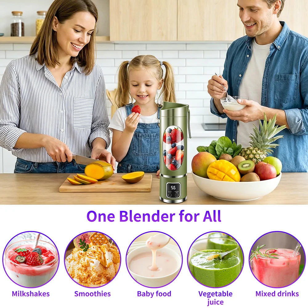 450ml Portable Juicer Blender Cup 12 Stainless Steel Blades 3 Speed Modes USB Charging Digital Screen Travel Smoothie Maker Rechargeable Mini Fruit Juice Mixer Easy To Clean For Sports Office Camping