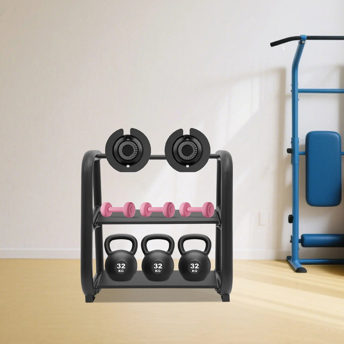 Dumbbell Rack, Dumbbell Stand, Kettlebell Storage Holder, T3 Steel 3-Tier Weight Organizer, Non-Slip Home Gym Equipment, Anti-Rust Coating, Reinforced 1.5mm Thick Tubes, Supports Dumbbells Barbells Kettlebells, Space Saving D