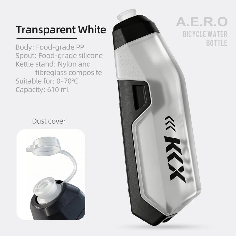KKX Aerodynamic Bicycle Water Bottle Bracket Set 610ml PP Material Cycling Water Kettle Squeeze Style MTB Road Bike Water Bottle