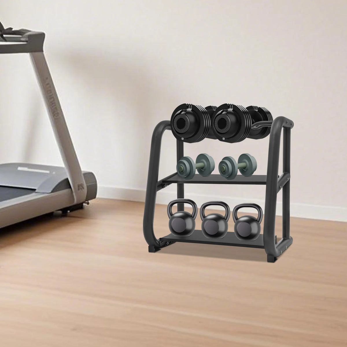 Dumbbell Rack, Dumbbell Stand, Kettlebell Storage Holder, T3 Steel 3-Tier Weight Organizer, Non-Slip Home Gym Equipment, Anti-Rust Coating, Reinforced 1.5mm Thick Tubes, Supports Dumbbells Barbells Kettlebells, Space Saving D