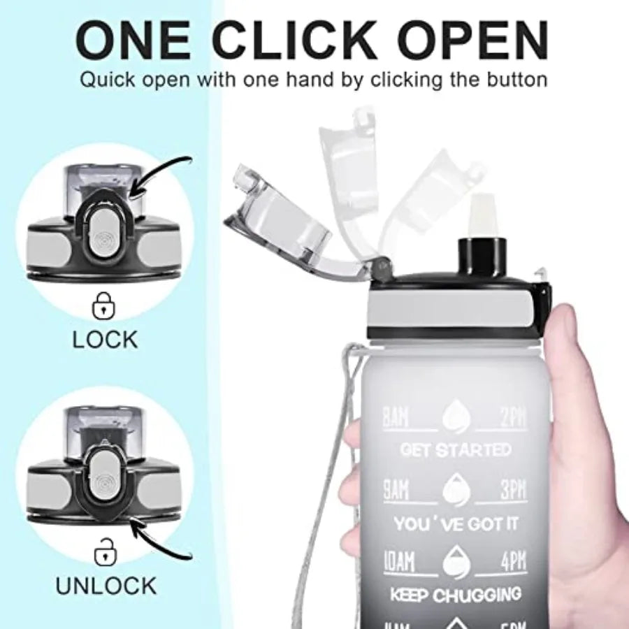Water Bottle, Leakproof BPA and Toxic Free, Motivational Water Bottle with Times to Drink and Straw, Fitness Sports Water Bottl